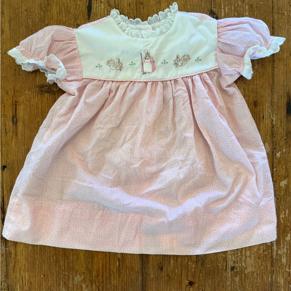 Vintage Easter Baby Girl Pink Embroidered Bunny Dress